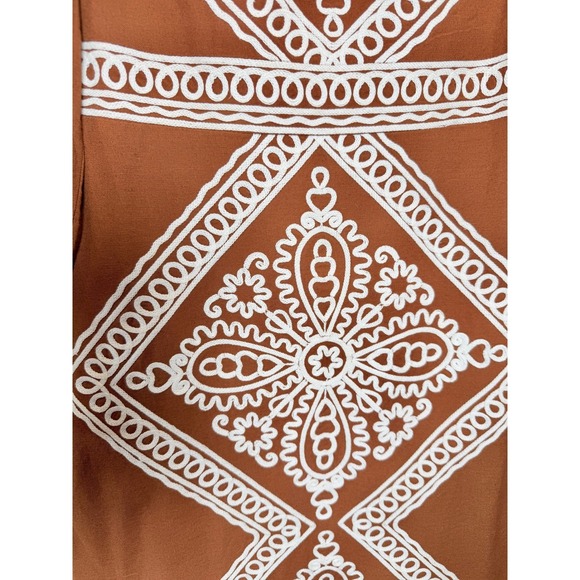 Sézane Calitta Embroidered Midi Dress Caramel Ecru Boho French Chic - Picture 3 of 8